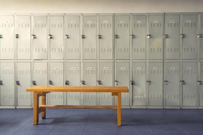 Locker room with bench