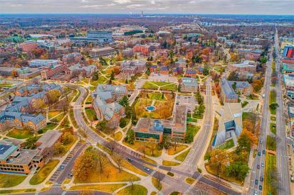 Aerial view of the campus of Michigan State University