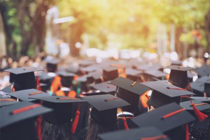 Graduation caps at graduation ceremony