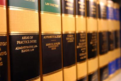 Law books are seen on a shelf