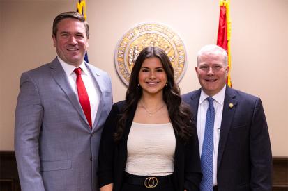 Female athlete Amelia Ford, Arkansas Attorney General Tim Griffin, and Missouri Attorney General Andrew Bailey