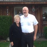 Donald and Evelyn Knapp in front of the Hitching Post