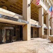 An entrance to the J. Edgar Hoover FBI Building is seen in Washington, D.C.