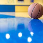 Basketball sitting on a gym floor in a Rapides Parish School