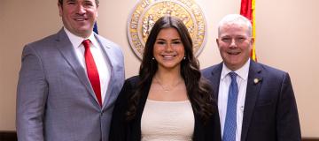 Female athlete Amelia Ford, Arkansas Attorney General Tim Griffin, and Missouri Attorney General Andrew Bailey