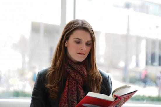 Emily Brooker reading a book