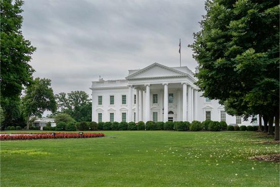 The White House lawn is seen on a cloudy day