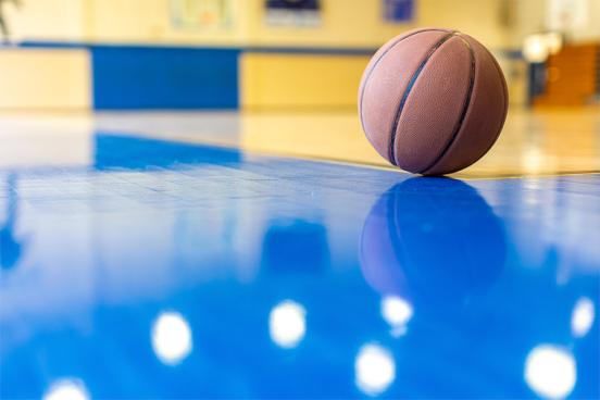 Basketball sitting on a gym floor in a Rapides Parish School