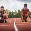 Selina Soule and Alanna Smith at the starting line of a race track